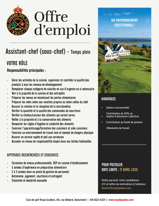 Offre-Emploi---Assistant-chef-sous-chef---Club-de-golf-Royal-Québec