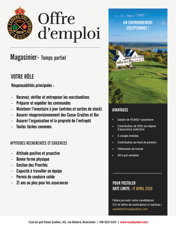 Offre-Emploi---Magasinier-Temps-partiel---Club-de-golf-Royal-Québec